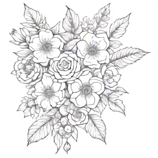 April, June, December and January  birth flowers bouquet tattoo tattoo design idea