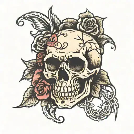 skull and rose tattoo design idea