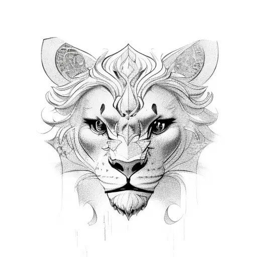 lione with heart tattoo design idea