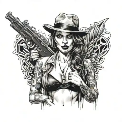 sexy gangster girl standing tattoo design idea