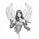 angel with a m4a1 on right hand and rose in left hand tattoo design idea