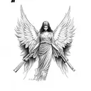 angel with a m4a1 on right hand and rose in left hand tattoo design idea