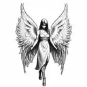 angel with a m4a1 on right hand and rose in left hand tattoo design idea