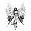 angel with a m4a1 on right hand and rose in left hand tattoo design idea