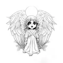 angel with a m4a1 on right hand and rose in left hand tattoo design idea