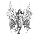 angel with a m4a1 on right hand and rose in left hand tattoo design idea