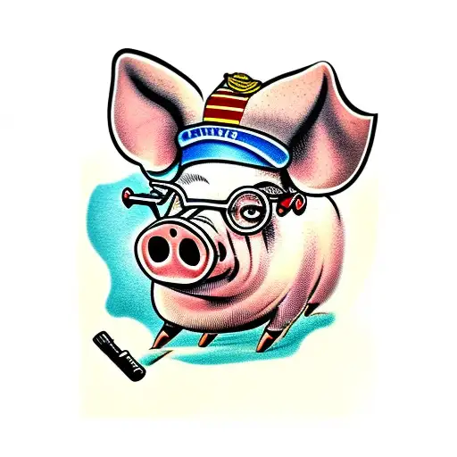 pig with gun and glasses tattoo design idea