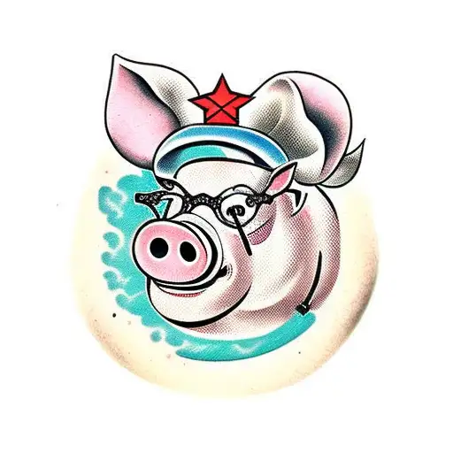 pig with gun and glasses tattoo design idea
