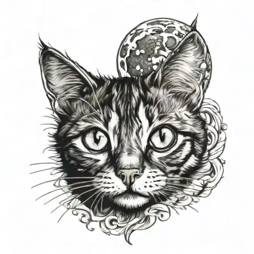 pussy cat with moon  tattoo design idea