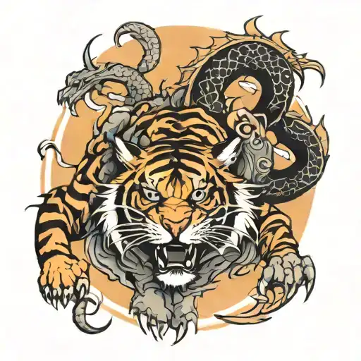 tiger and dragon at sunset tattoo design idea