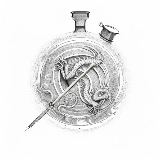 Chemistry flask morphing into a dragon tattoo design idea