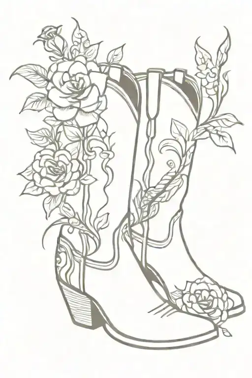 cowboy boots with flowers and a snake  tattoo design idea