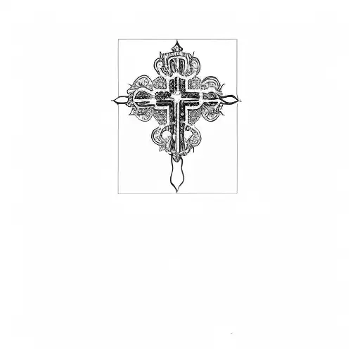 a cross, black and red lining  tattoo design idea
