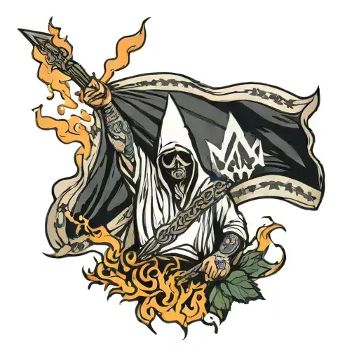 kkk burning pride flag waving tattoo design idea