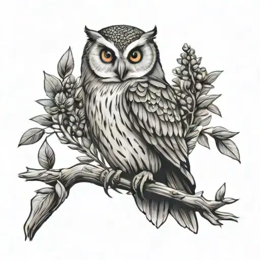 steadfast owl with olive branch tattoo design idea