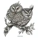 steadfast owl with olive branch tattoo design idea