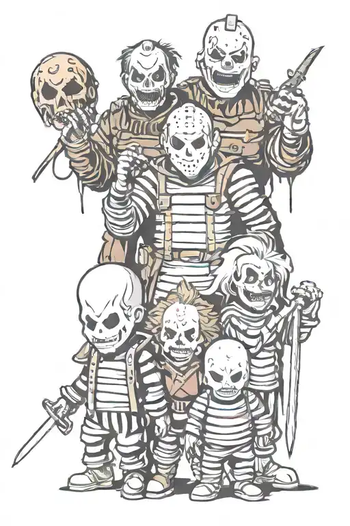 jason voorhees, freddy krueger, ghost face, pennywise tattoo design idea
