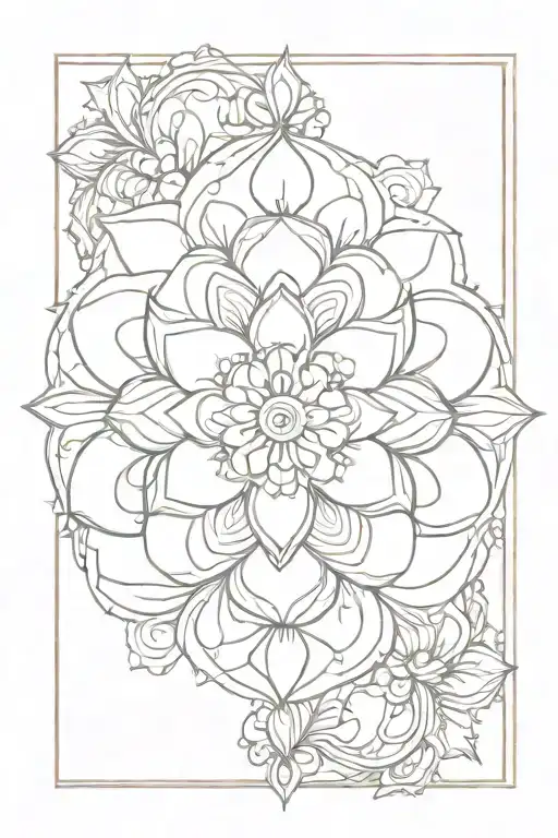 A mandala design incorporating elements of henna patterns and flowers, symbolizing femininity and beauty tattoo design idea