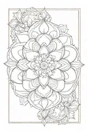 A mandala design incorporating elements of henna patterns and flowers, symbolizing femininity and beauty tattoo design idea
