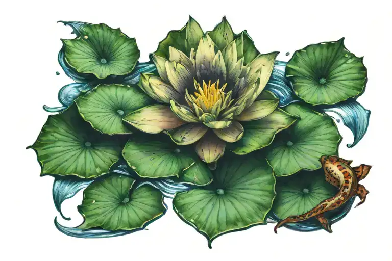 ocean and lily pads with a face surfacing  tattoo design idea