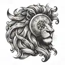 lion head with clock melting tattoo design idea