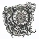 lion head with clock melting tattoo design idea