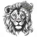 lion head with clock melting tattoo design idea