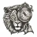lion head with clock melting tattoo design idea