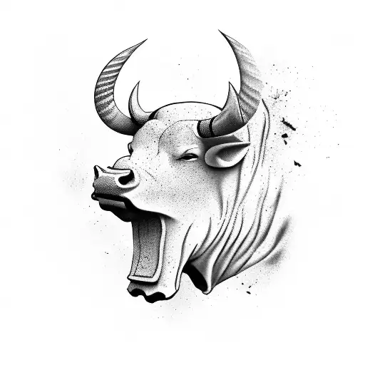 A powerful bull emerging from a pile of dirt tattoo design idea