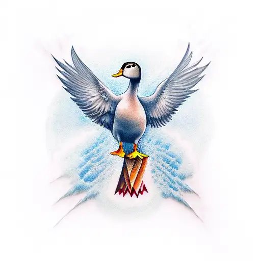 Flying Duck broken like a mirror tattoo design idea