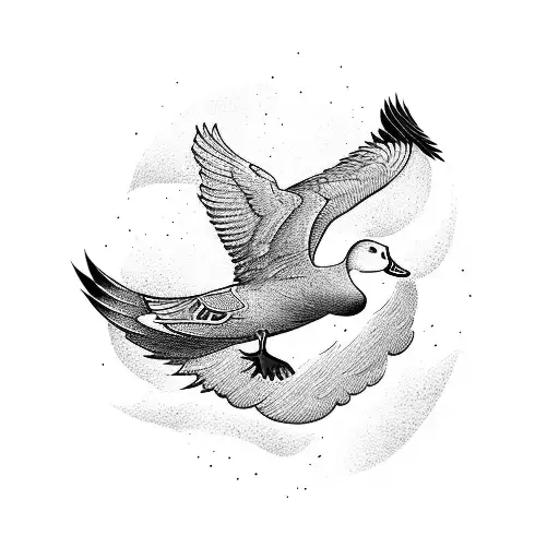 Flying Duck dehind broken mirror tattoo design idea