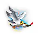 Flying Duck broken like a mirror tattoo design idea