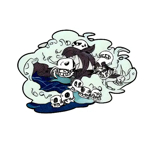 Kraken whit skulls in the ocean  tattoo design idea