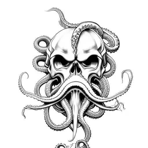 Kraken whit skulls in the ocean  tattoo design idea