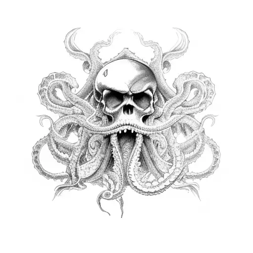 Kraken whit skulls   tattoo design idea