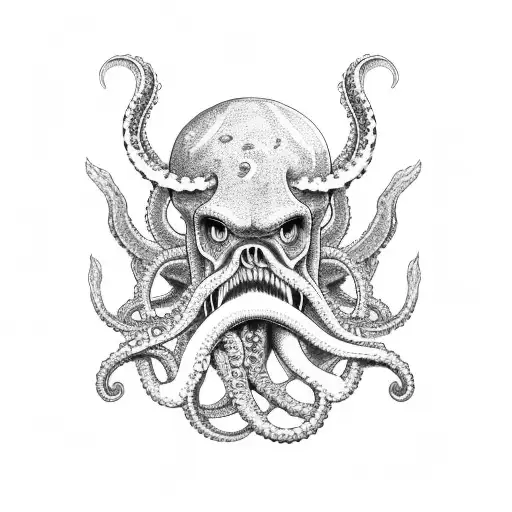 Kraken whit skulls in the ocean  tattoo design idea