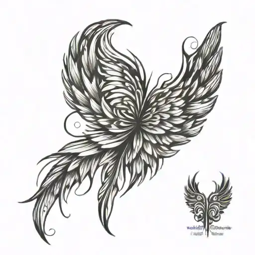 a curved spinal cord from scoliosis with feathered wings  tattoo design idea