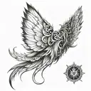 a curved spinal cord from scoliosis with feathered wings  tattoo design idea