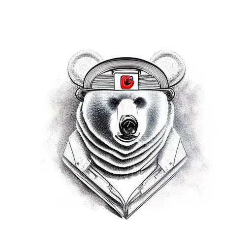 bear wearing a welding cap tattoo design idea