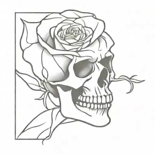 skull rose in mouth wide open tattoo design idea
