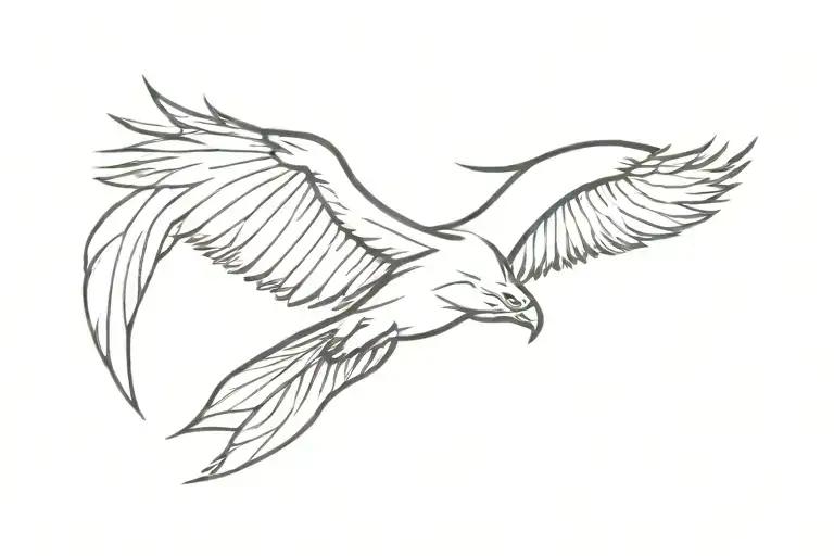 flying hawk, wings symmetrical left and right, wind blowing, eater/ sea below it tattoo design idea
