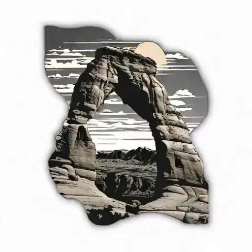 Utah Delicate Arch, Sunset in the background tattoo design idea