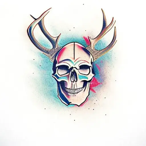 skull, Viking, deer, fire tattoo design idea