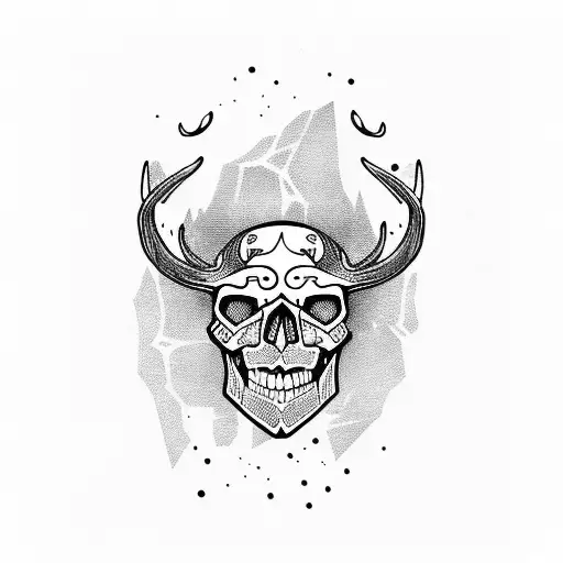 skull, Viking, runes, forest, deer tattoo design idea