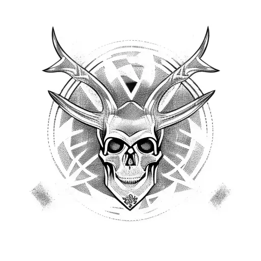 skull, Viking, runes, forest, deer tattoo design idea