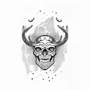 skull, Viking, runes, forest, deer tattoo design idea
