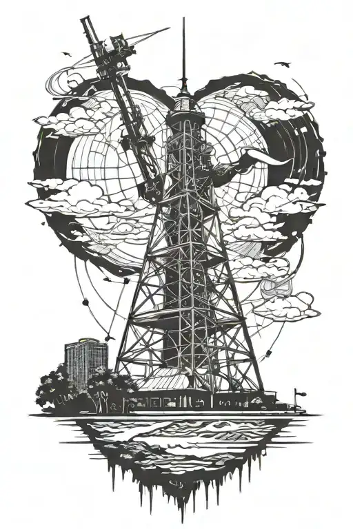 911 dispatcher radio tower tattoo design idea