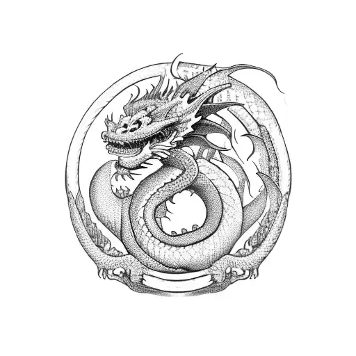 dragon ouroboros with flowers tattoo design idea