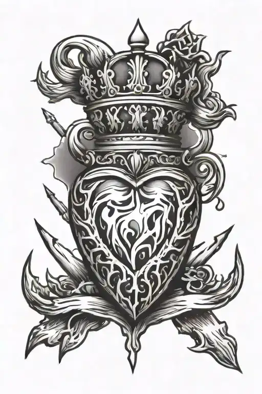 sacred heart with three nails and a crown   tattoo design idea