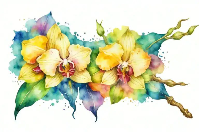 harry potter magical wand with colorful orchid flowers intertwined  tattoo design idea